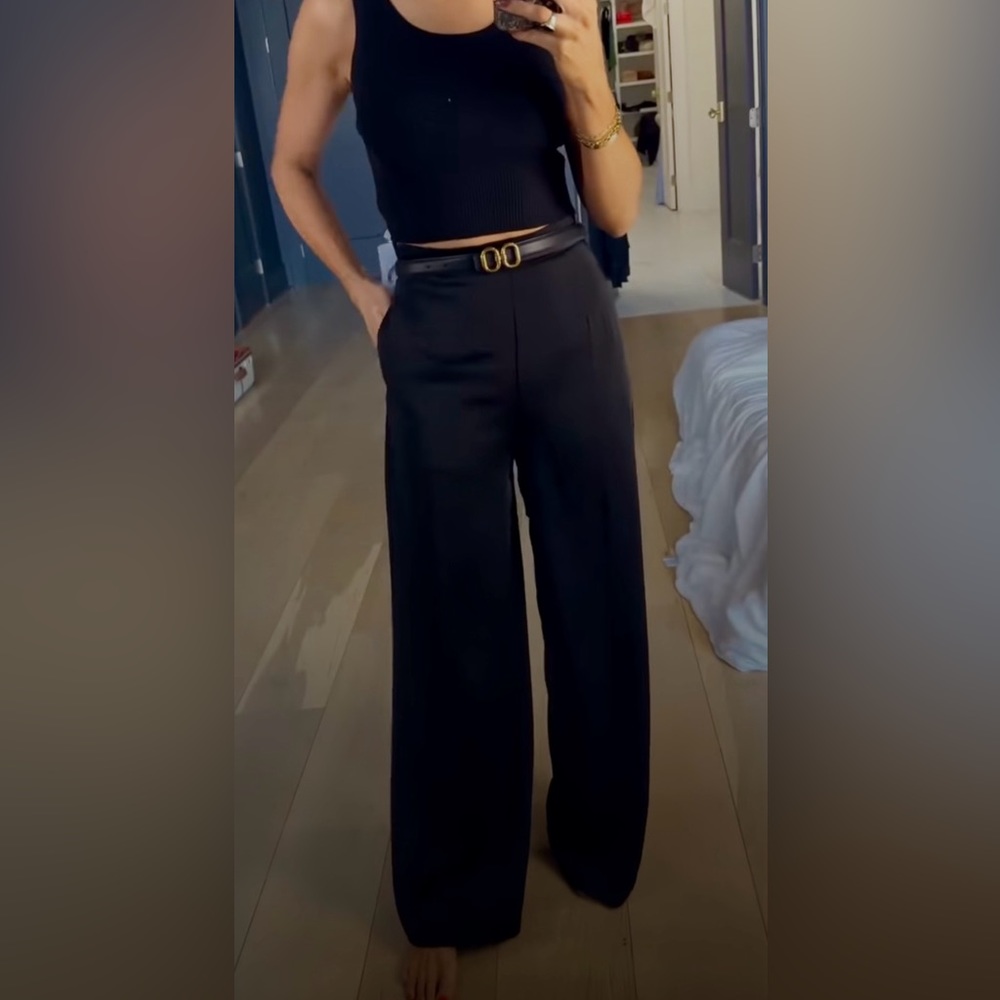 NEW - COMMENSE brand- Oversized Satin Wide Leg Dress Pants - Black - Size Small